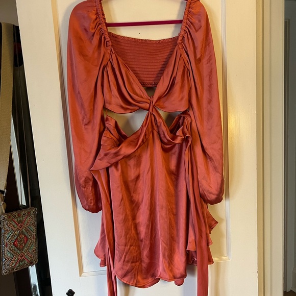 Free People satin coral dress size large - Picture 2 of 4